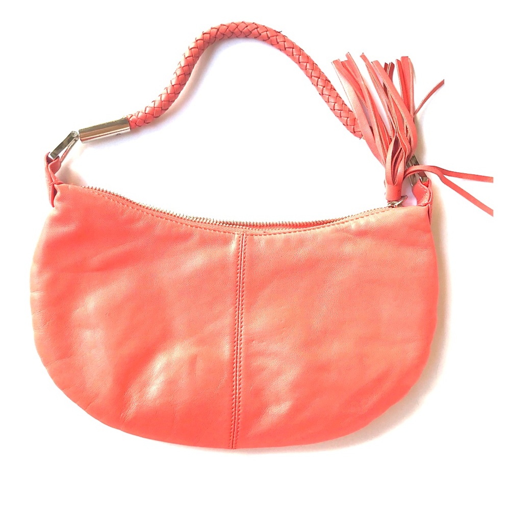 Express Orange Coral Leather Mini Hobo Tassel Zip